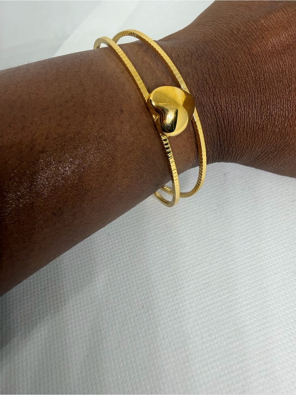 Gold Heart Double-Band Bracelet - Women Stainless Steel